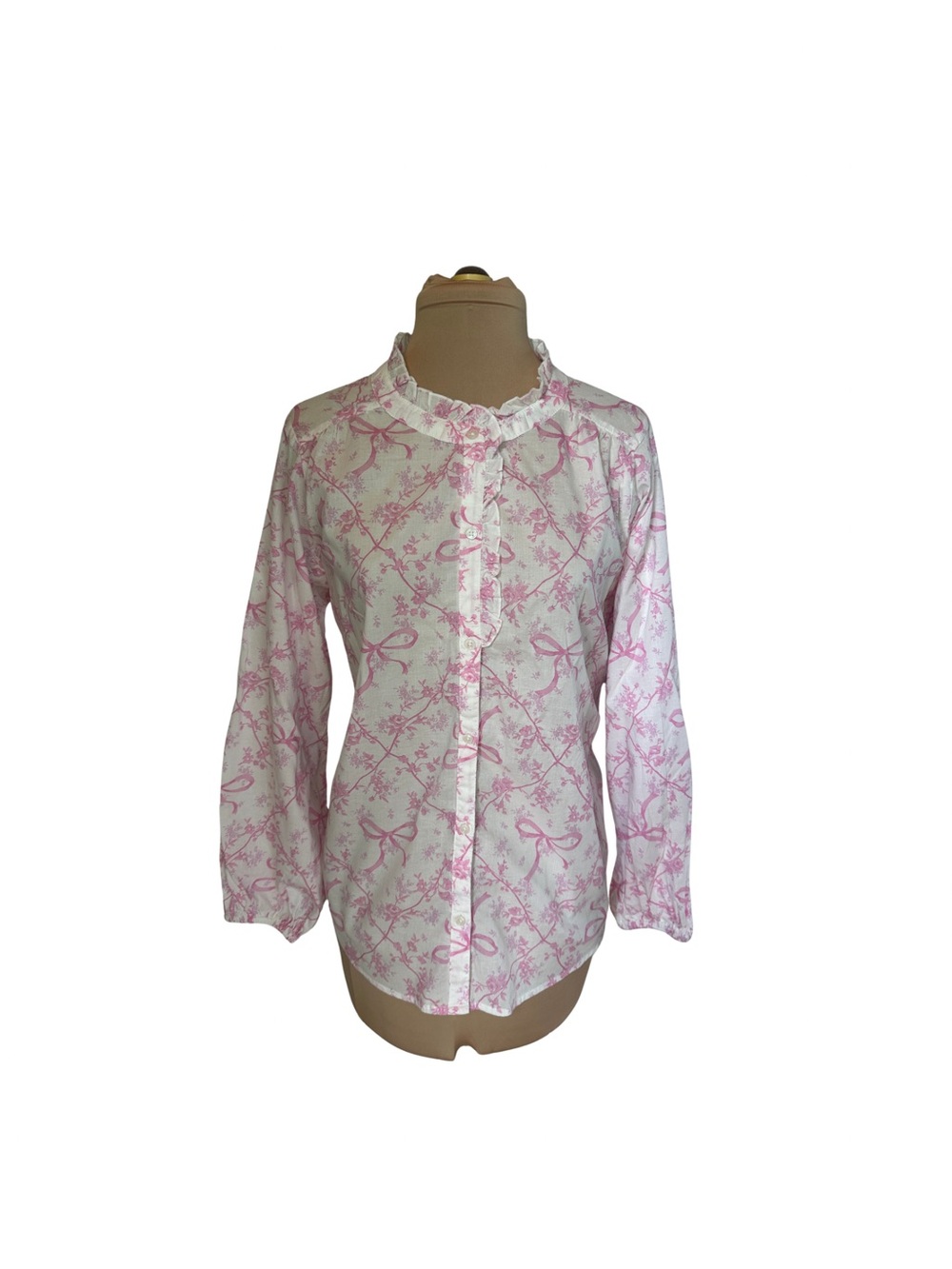 Lucky Brand 100% Cotton Pink Floral Bow-Print Button Shirt - Size M